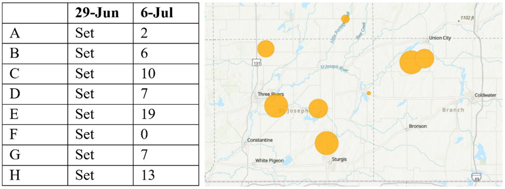 Western bean cutworm moth trap counts